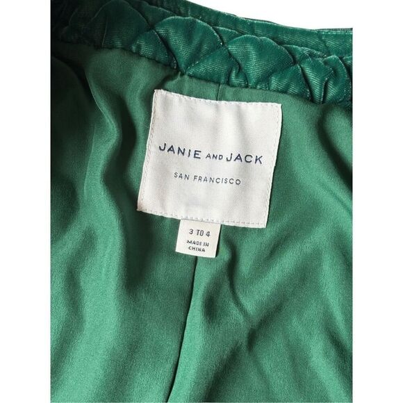 Janie and Jack Velvet Quilted Jacket 3T 4T Enchanted Forest Green Button Front - Picture 5 of 8
